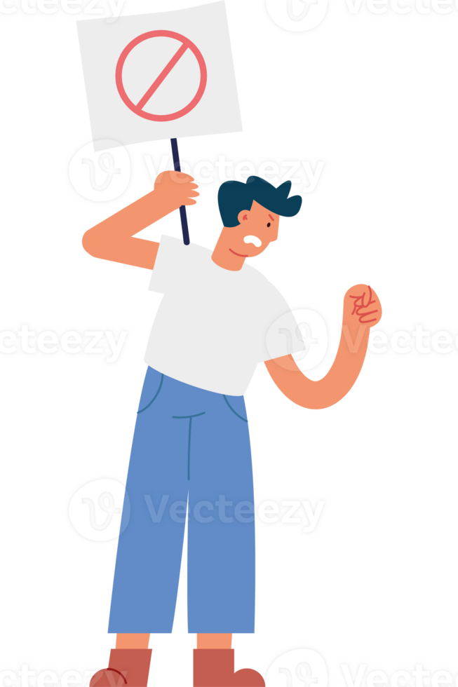 A cartoon man holding a sign with a no sign png