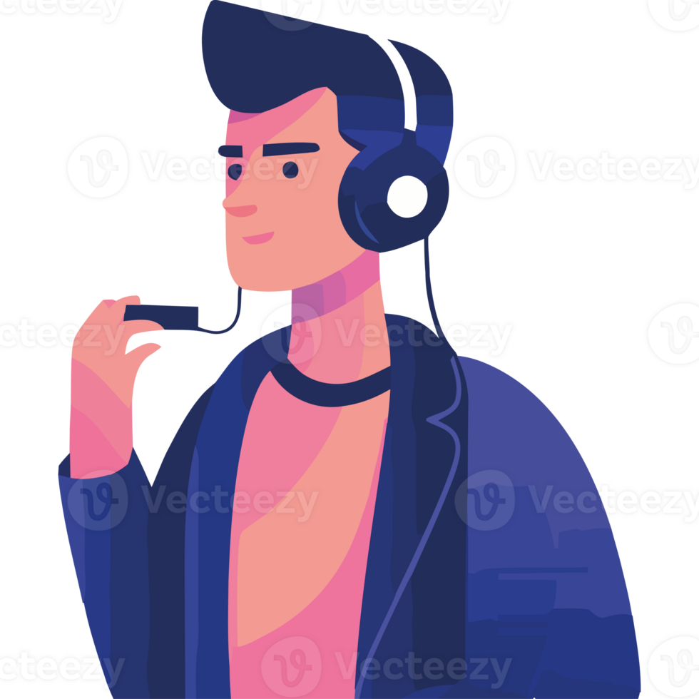 An illustration of a man with headphones on png