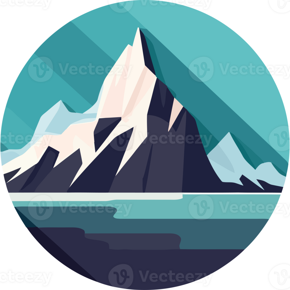 A flat icon of a mountain with water and a lake png