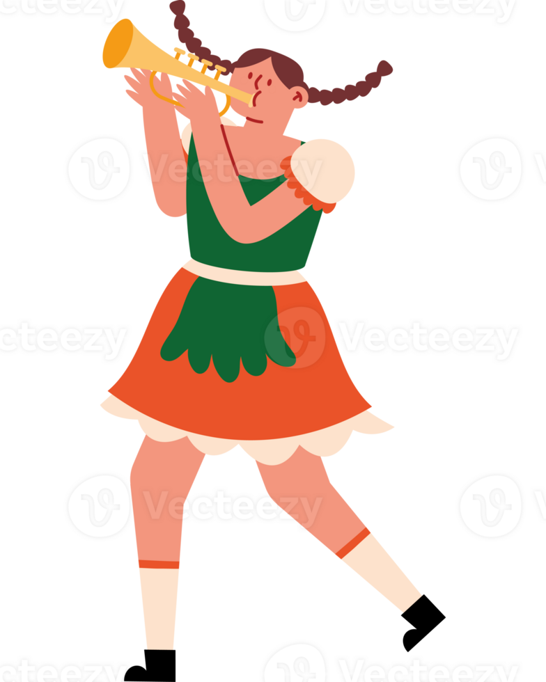 A girl playing the trumpet in a dress png