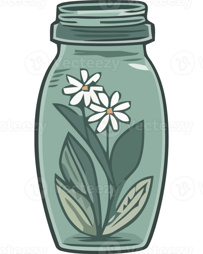 A jar with flowers and leaves on it png