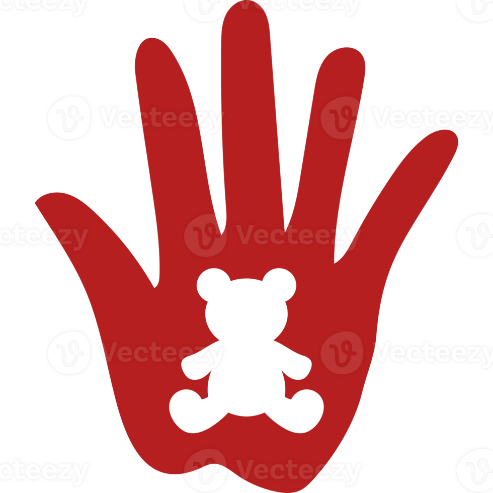 A red hand with a white teddy bear in it png