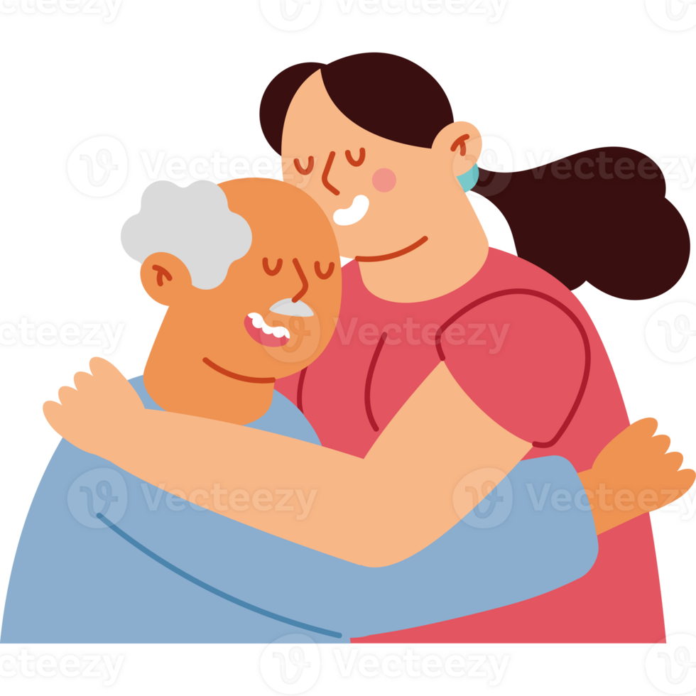 An elderly man and woman hugging each other png