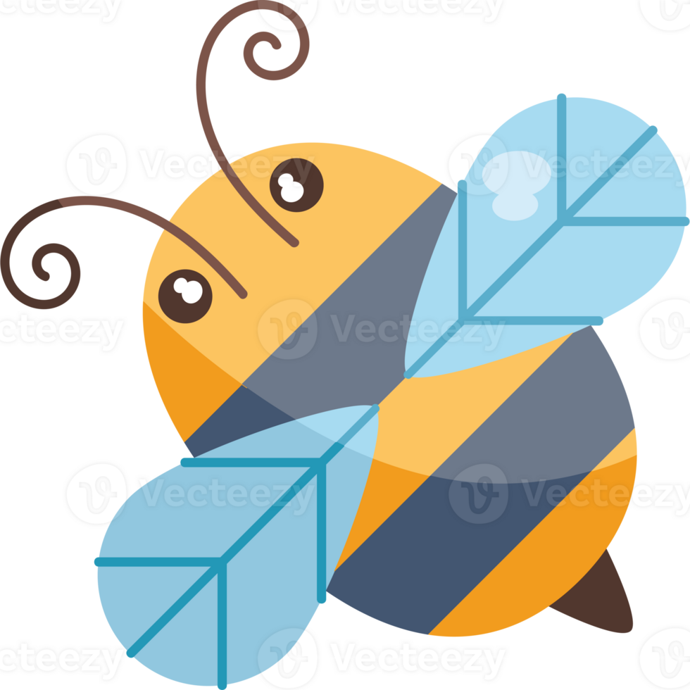 A cartoon bee with a blue and yellow wings png
