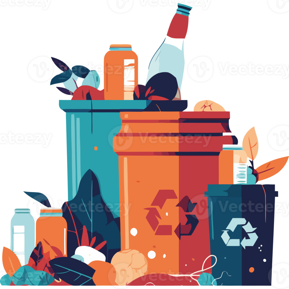 A garbage can with bottles and cans png