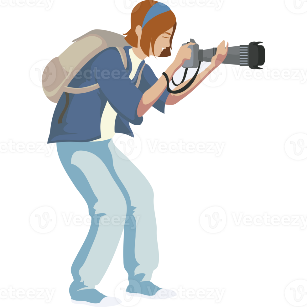 A woman with a camera is taking a picture png