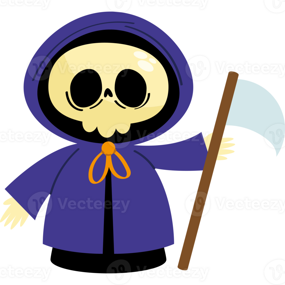 A cartoon skeleton holding a scythe png