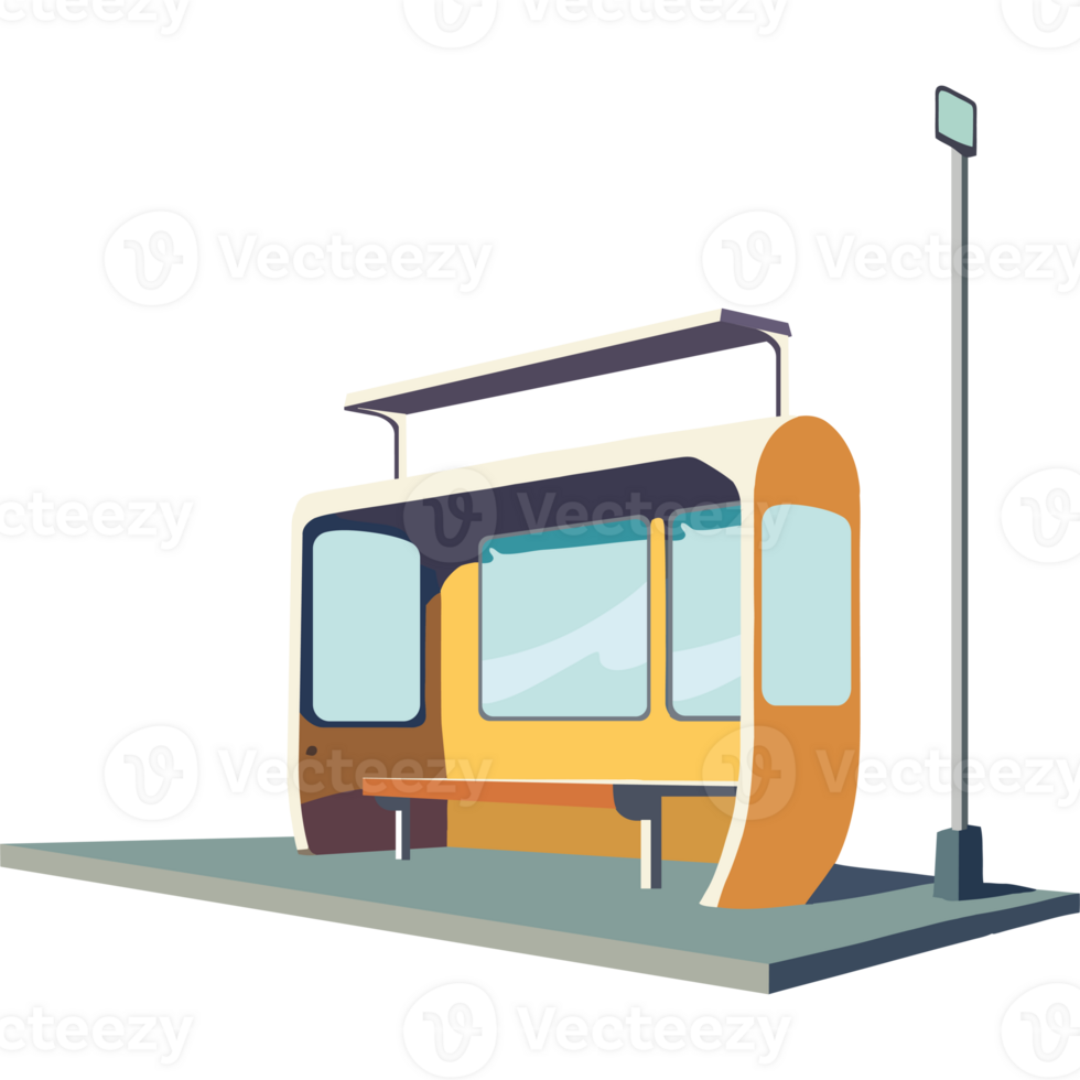 A cartoon train station with a bench and a pole png