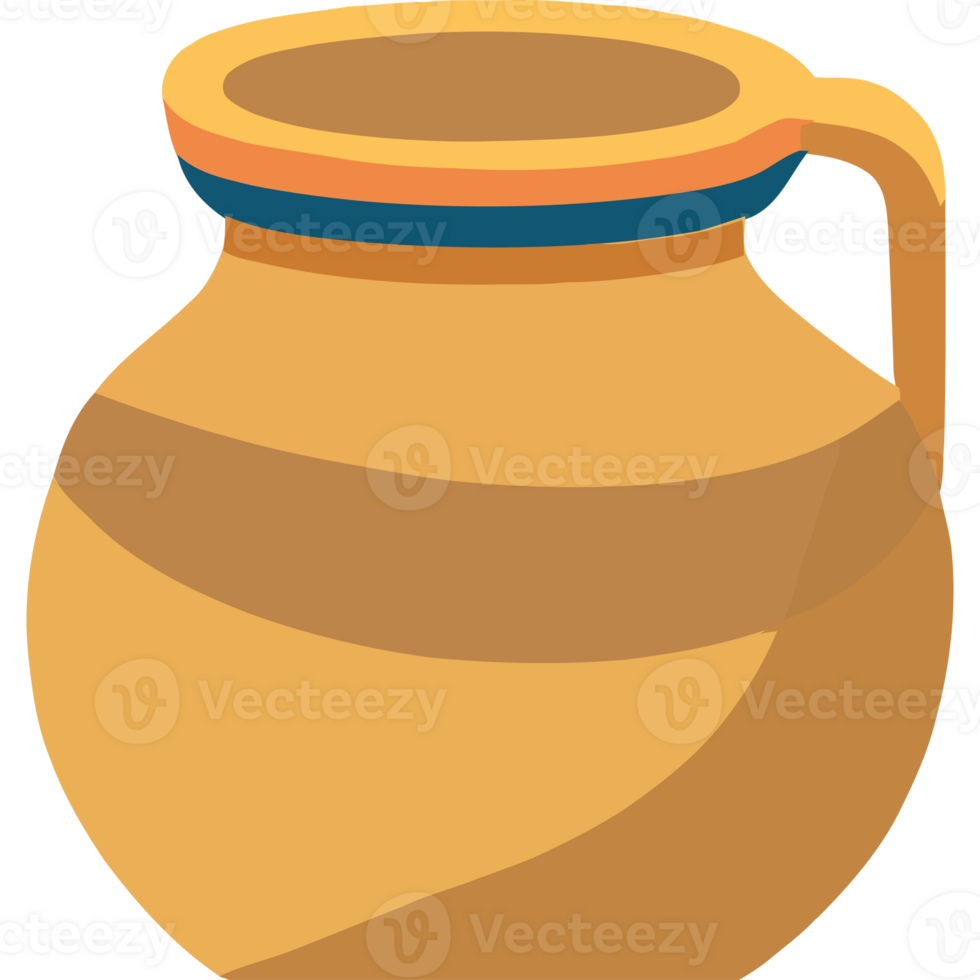 A brown jug with a blue stripe on the side png