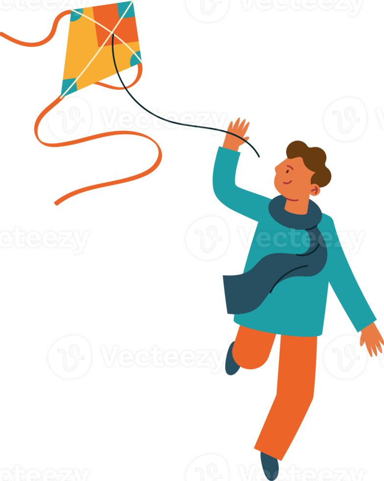 A boy is flying a kite in the air png