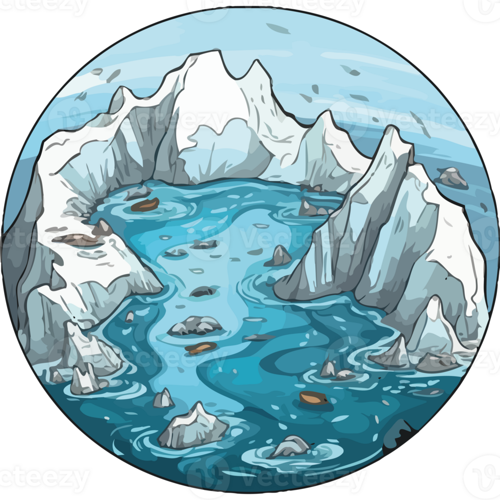 An ice - covered mountain with a large iceberg in the middle png