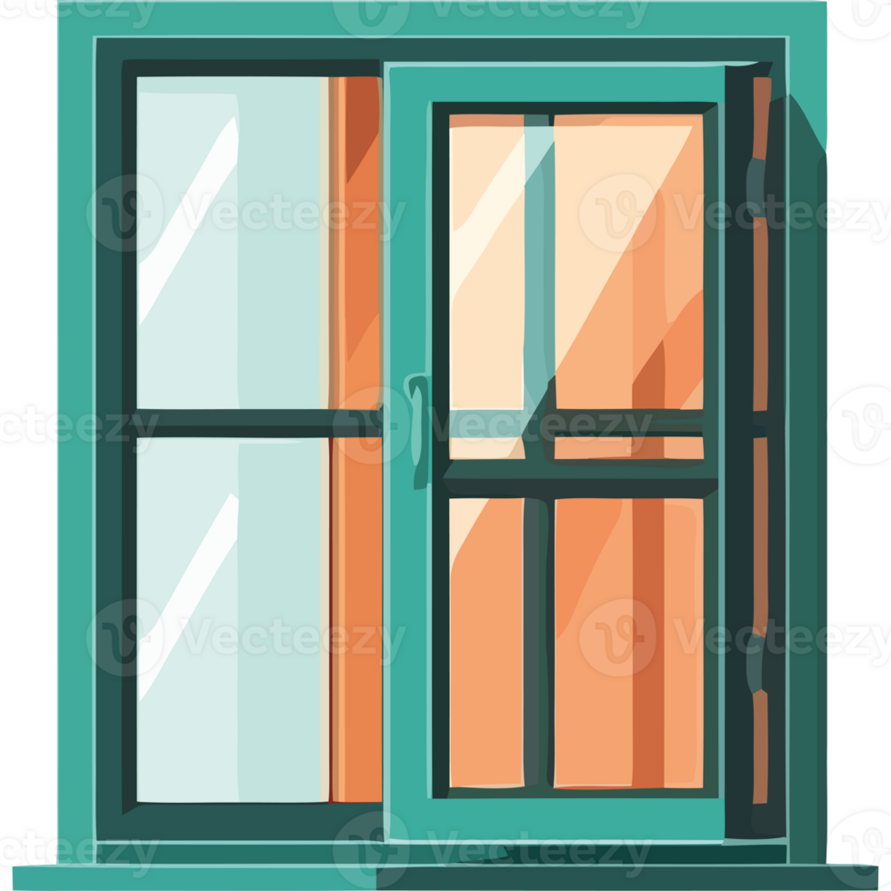 An open window with a green frame and orange glass png