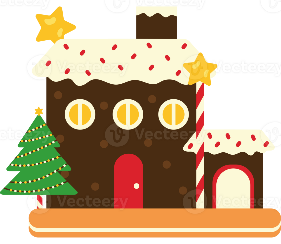 A gingerbread house with a christmas tree and candy canes png