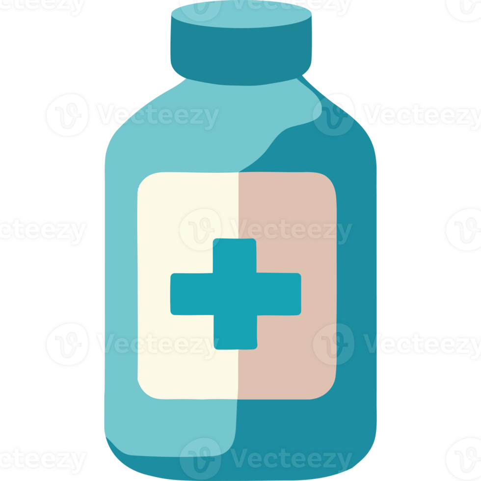 A bottle of medicine with a cross on it png