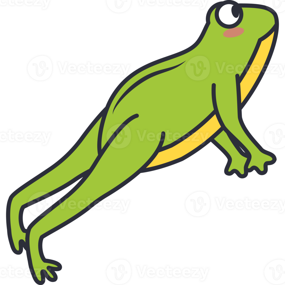 A cartoon frog with a big head and a long tail png