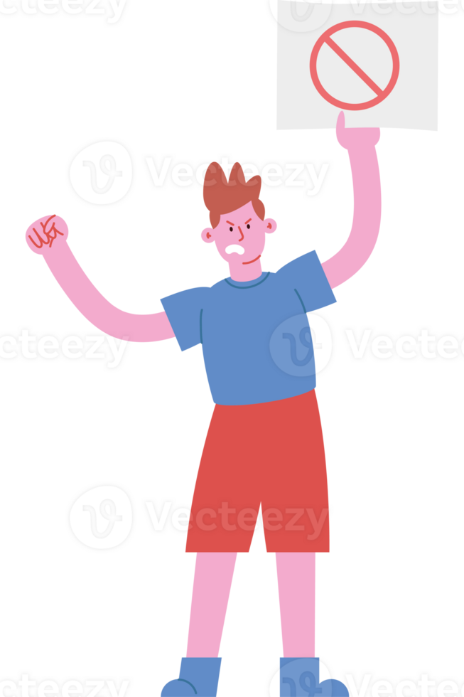 A cartoon man holding up a sign with a no sign png