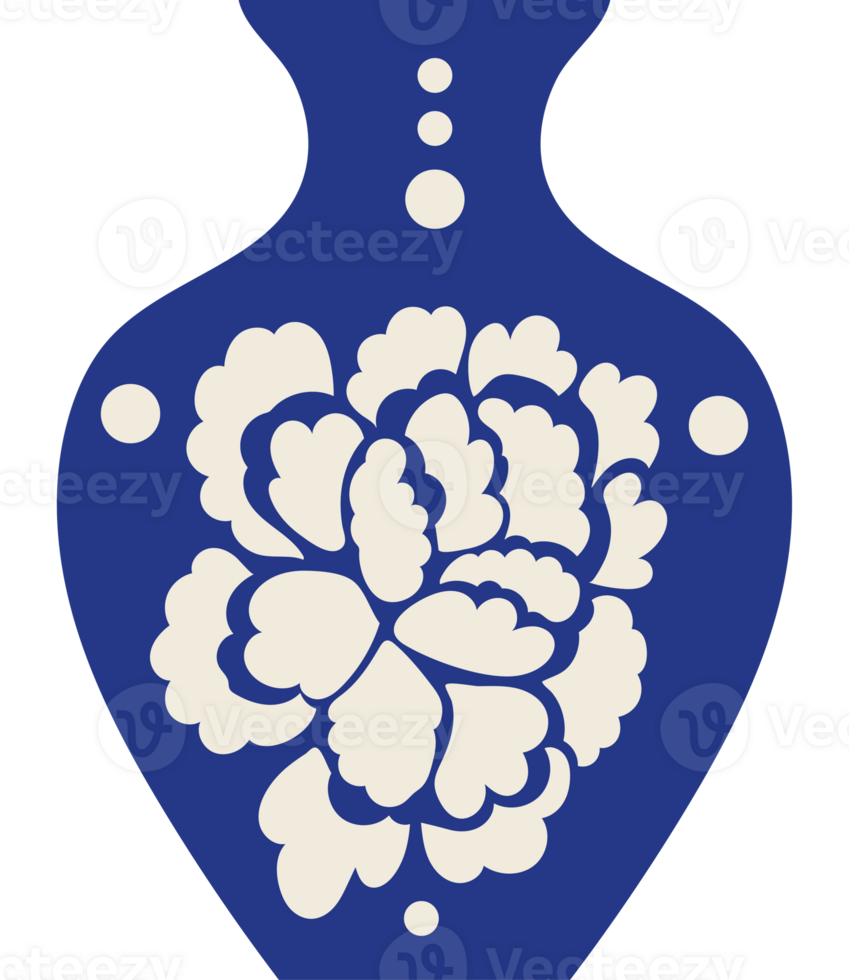 A blue vase with a white flower on it png