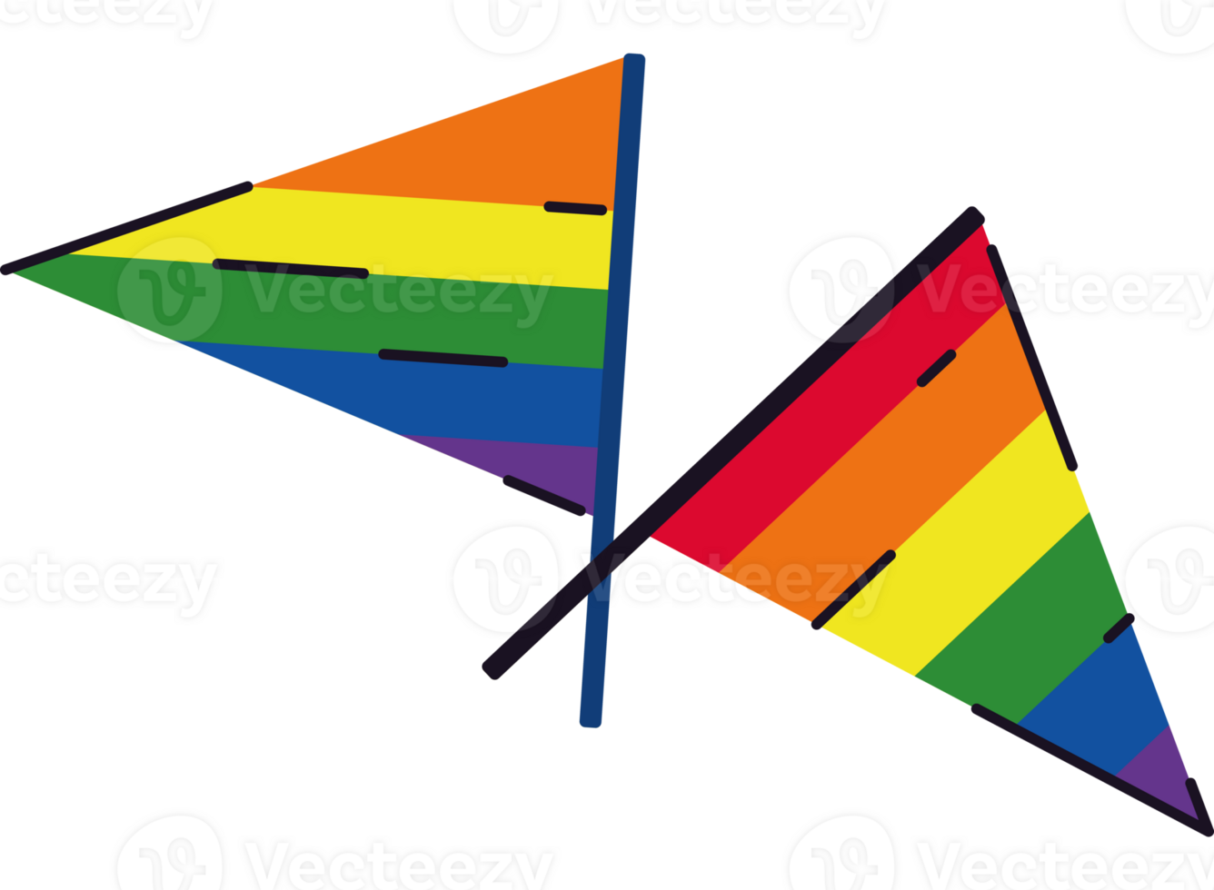 Two rainbow flags with one pointing up and one pointing down png