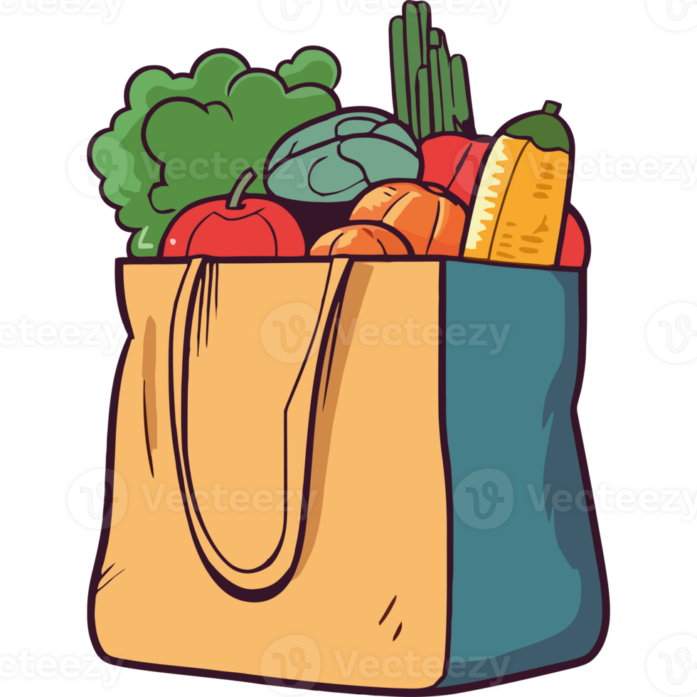 A shopping bag full of vegetables and fruits png