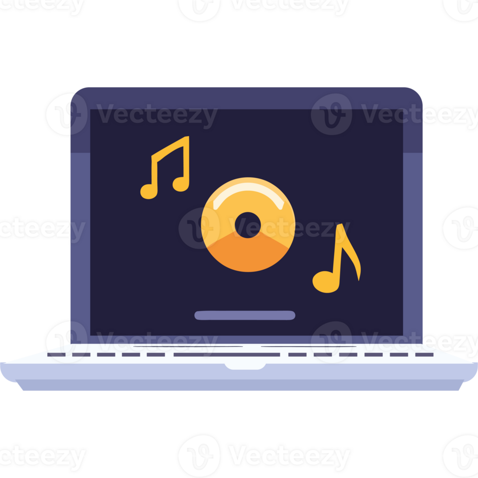 A laptop with music notes and a disc png