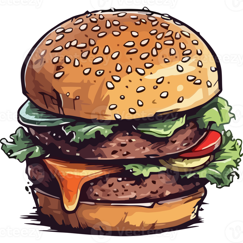 A hamburger with cheese and lettuce png
