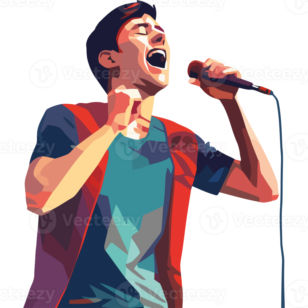 un hombre canto dentro un micrófono png