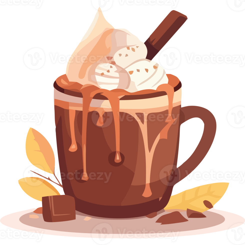 A hot chocolate with whipped cream and marshmallows png