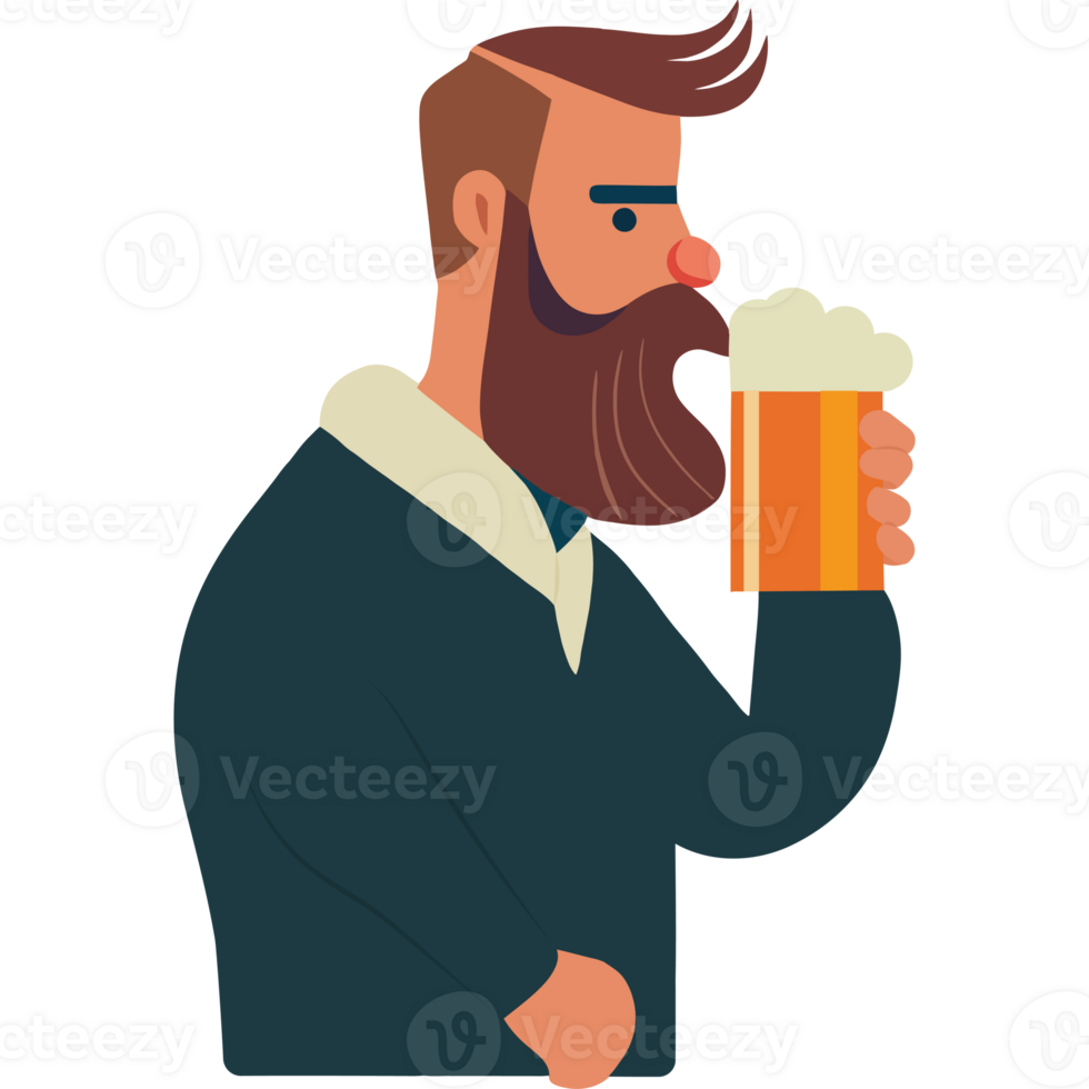 A man with a beard drinking beer png