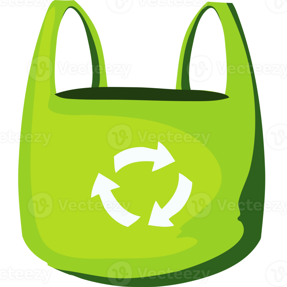 A green bag with a recycling symbol on it png