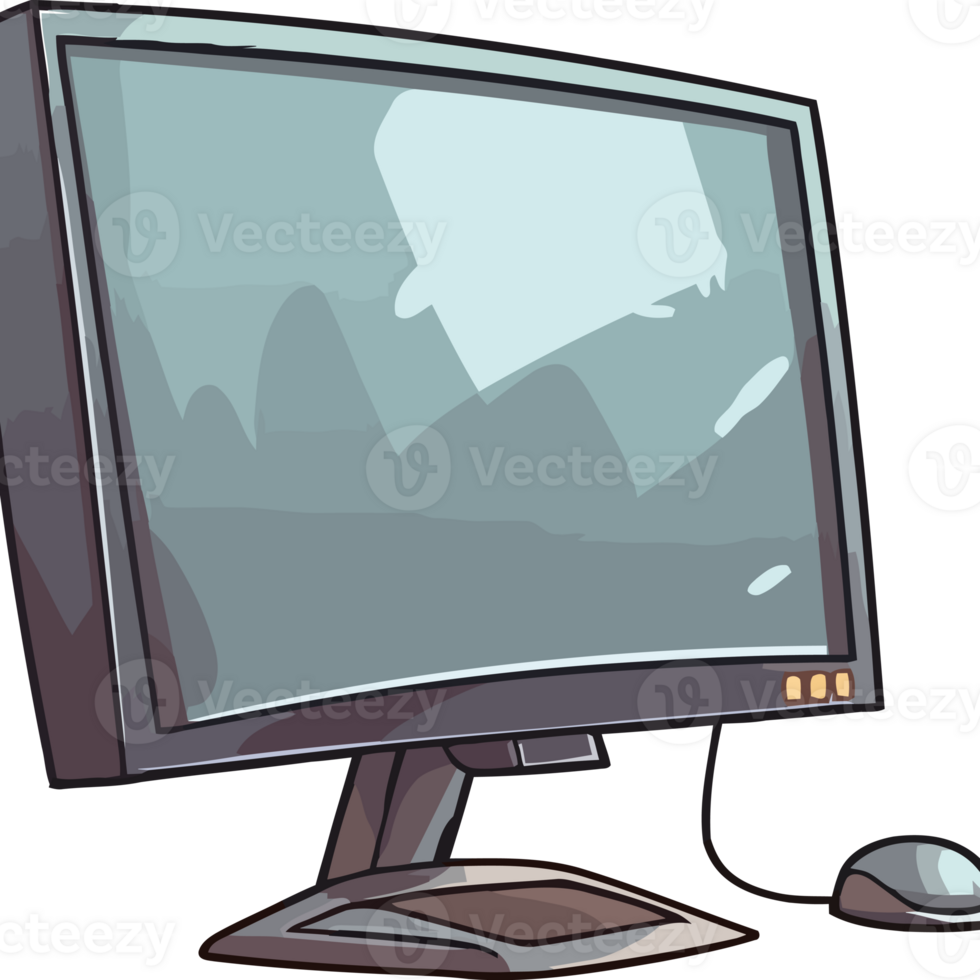A cartoon computer monitor with a mouse and keyboard png