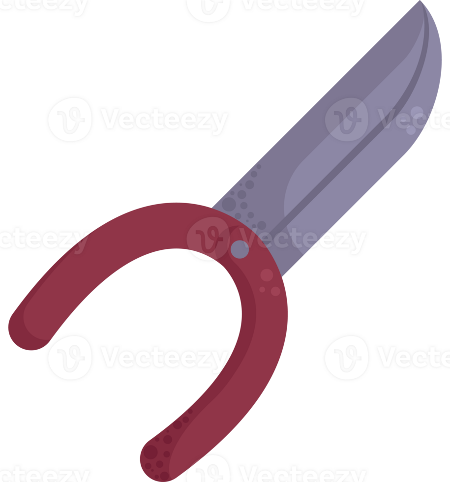A red and purple knife with a handle png