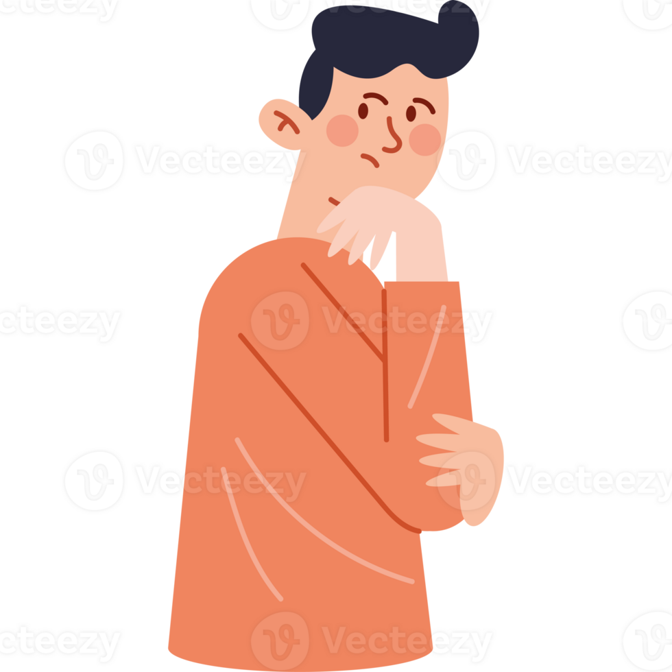 Man with hand on chin looking at something png