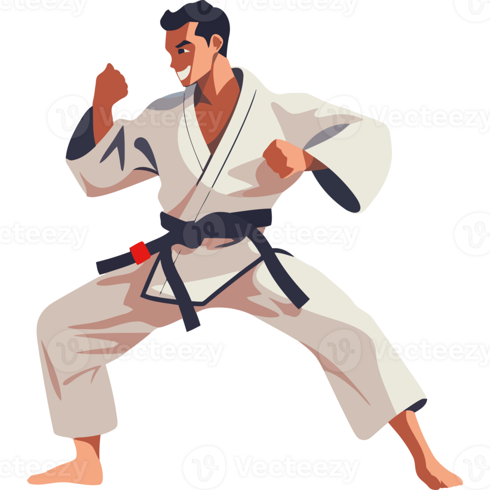 A man in karate gear is doing a kick png