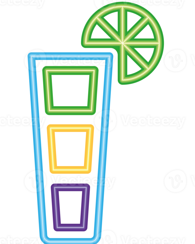 A neon drink with a lime slice in the glass png