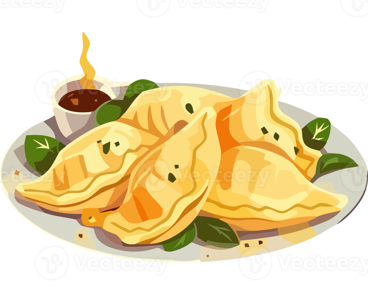 A plate of dumplings with sauce and a cup of tea png
