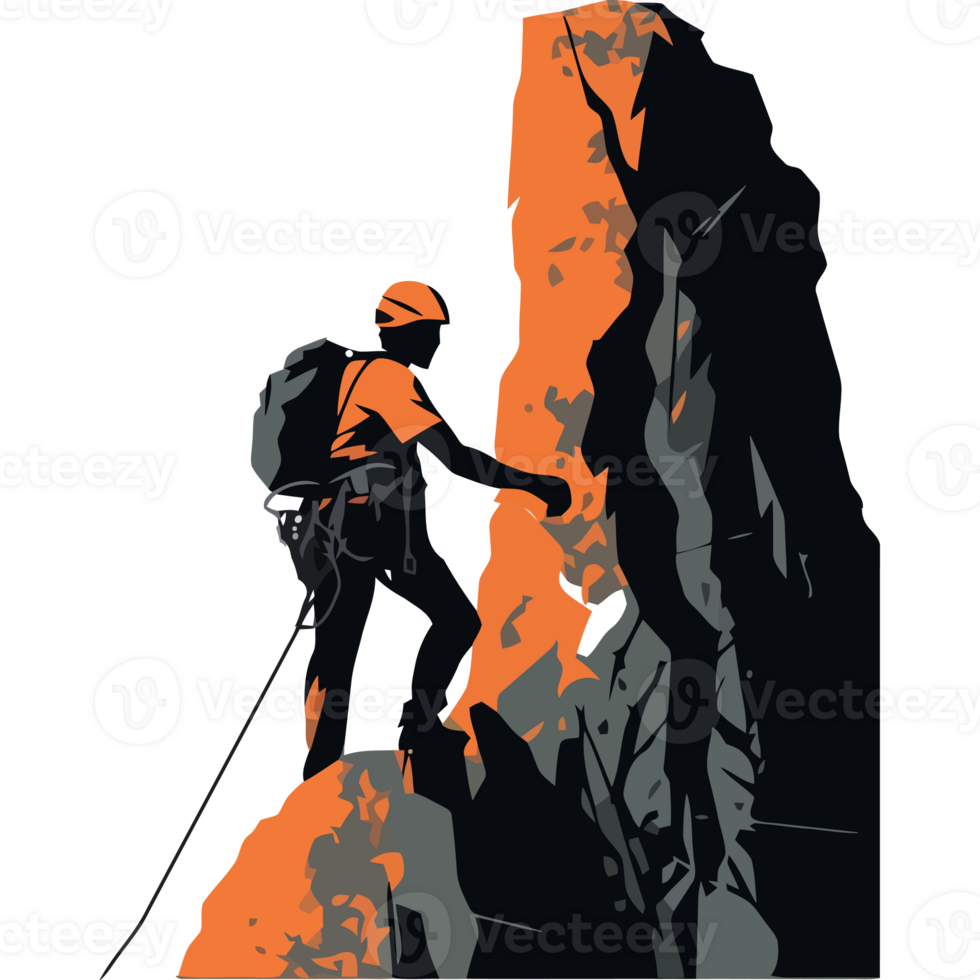 A man climbing on a rock with an orange rope png