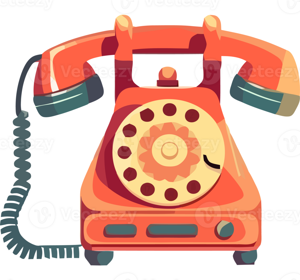 An orange telephone with a dial and a cord png