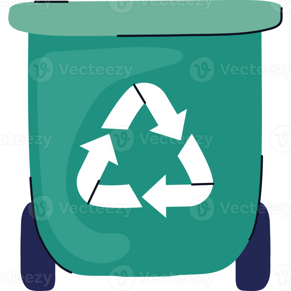 A green trash can with a recycling symbol on it png
