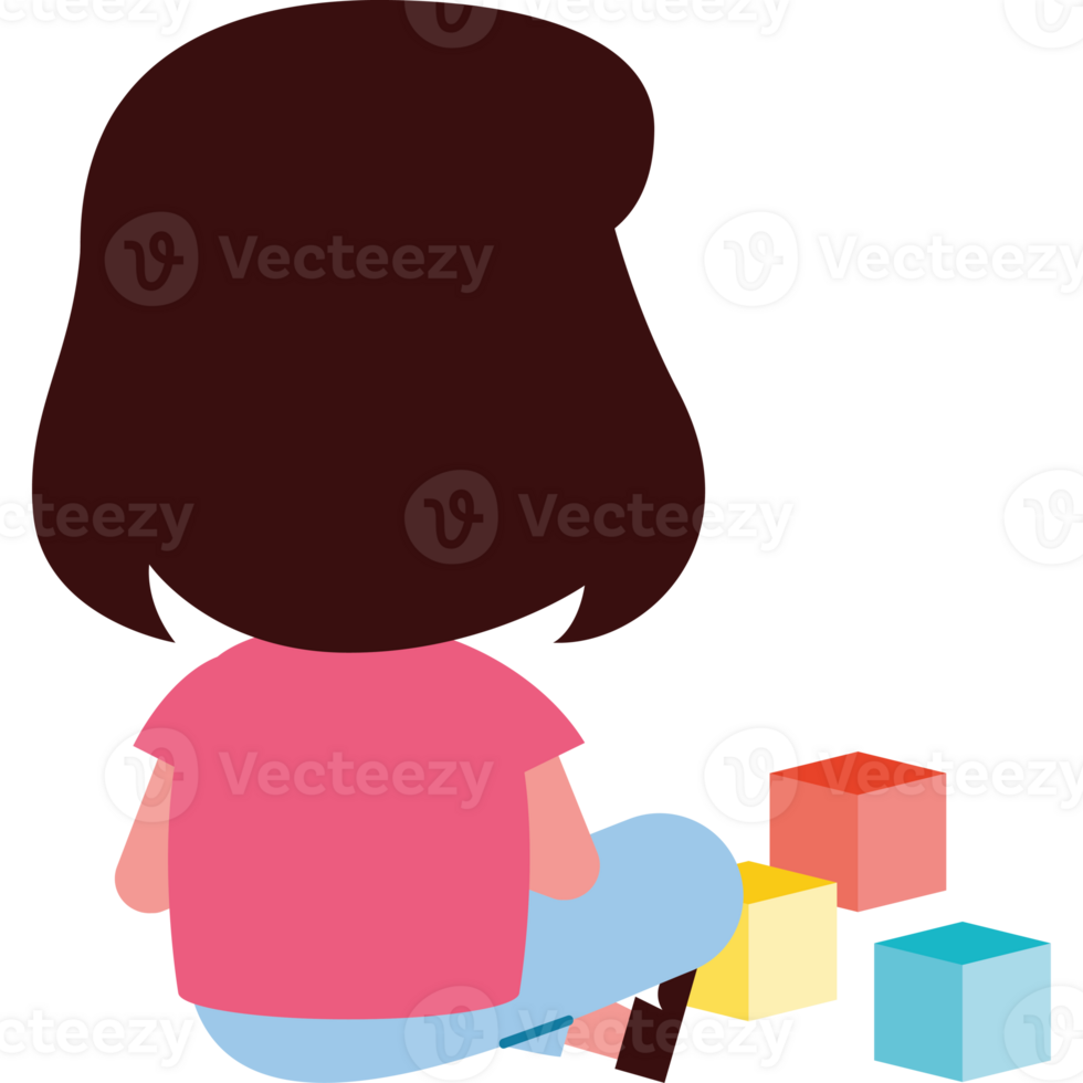 A girl sitting on the floor with blocks png