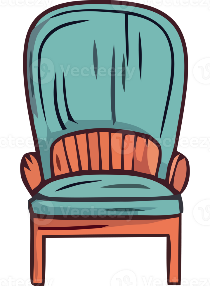 An old chair with a blue seat and orange arms png