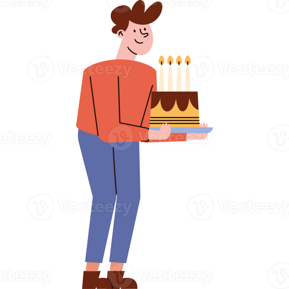 Man holding birthday cake with candles png