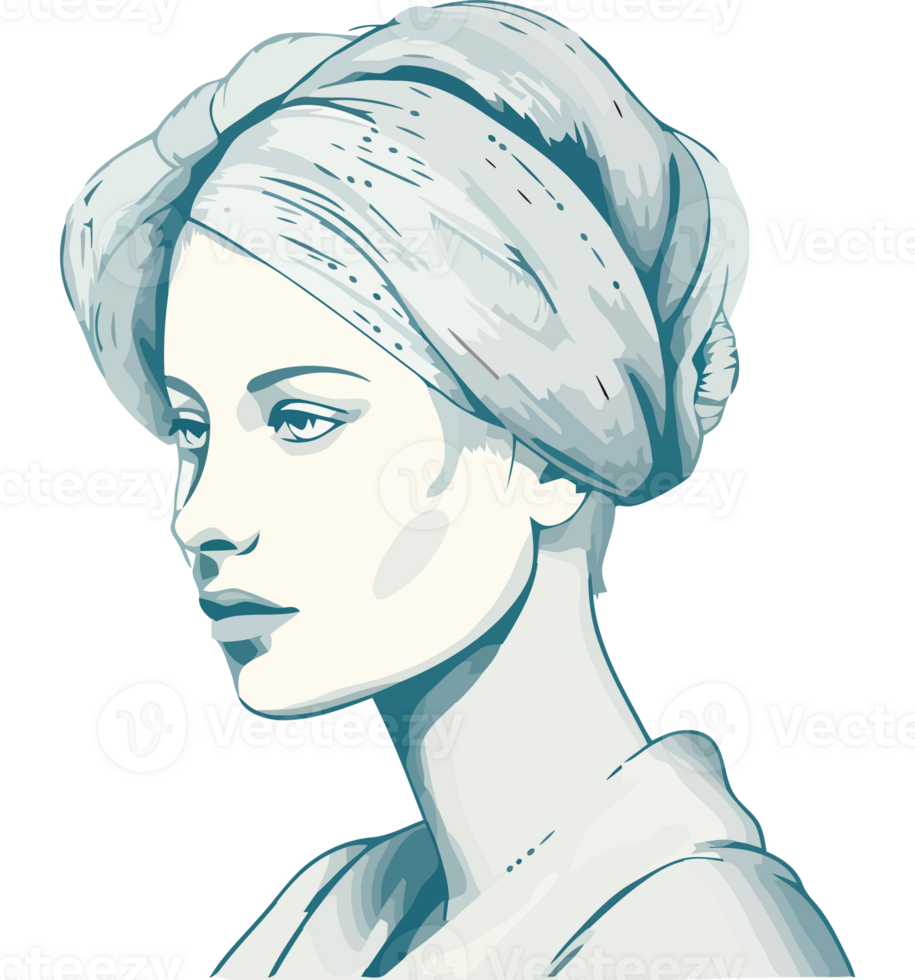 A drawing of a woman with a white head wrap png