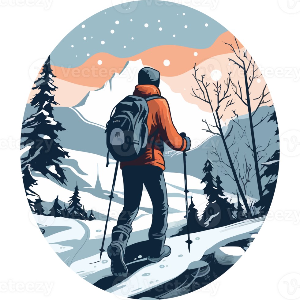 A man with a backpack is walking through the woods png