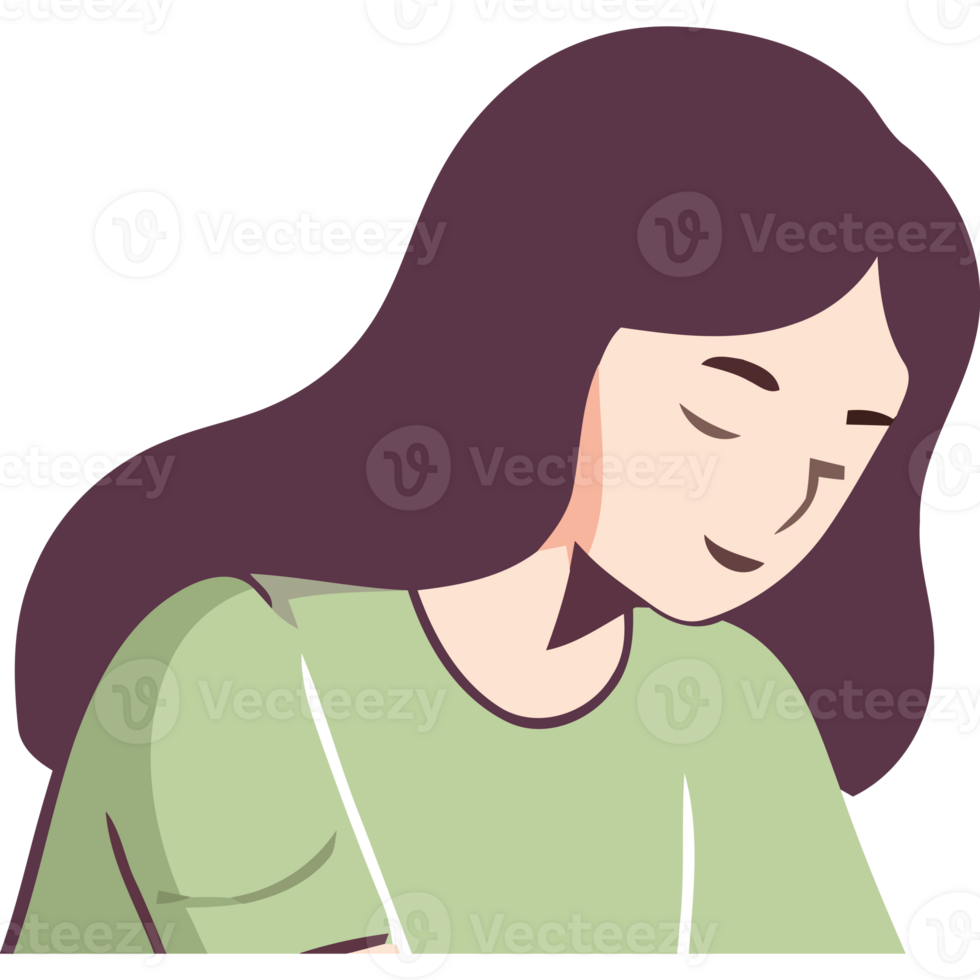A girl with long hair sitting on a table png
