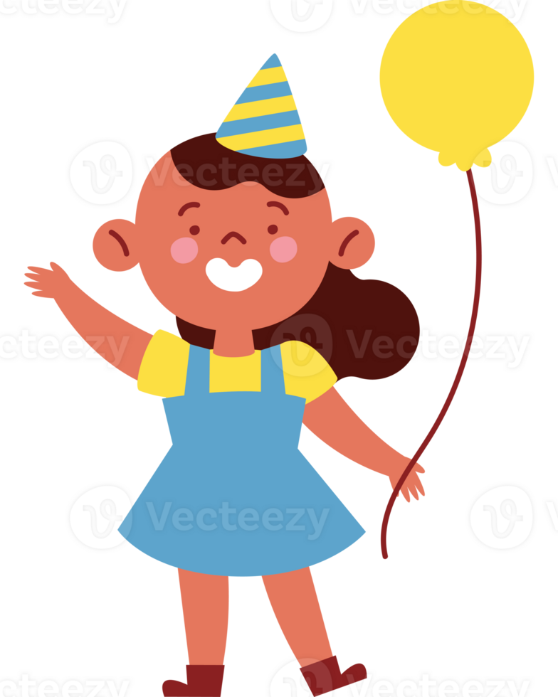 A girl in a party hat holding a balloon png