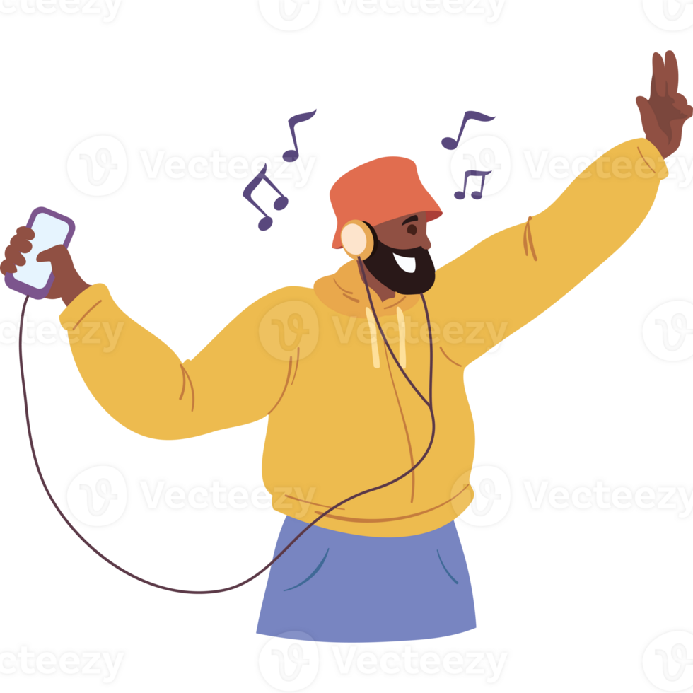 A man with headphones and a phone png