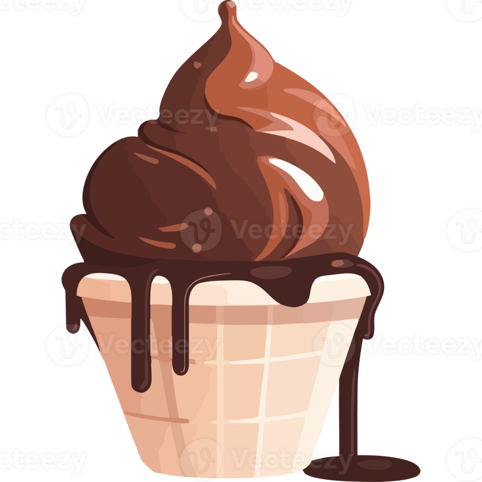 Chocolate ice cream cone with chocolate sauce png