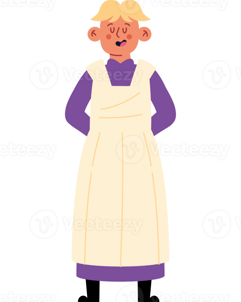 An old woman in a dress with a purple hat png