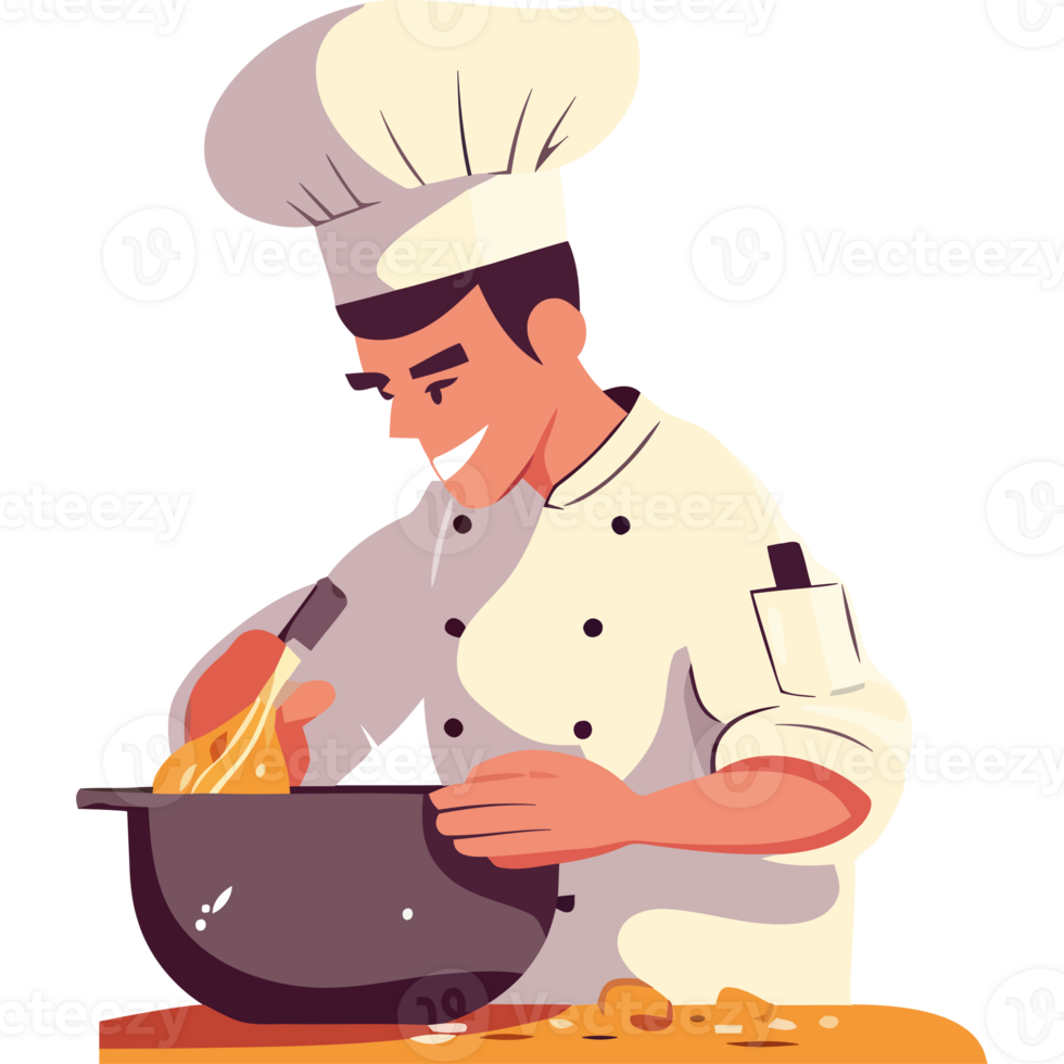 Chef cooking pasta in a pot png