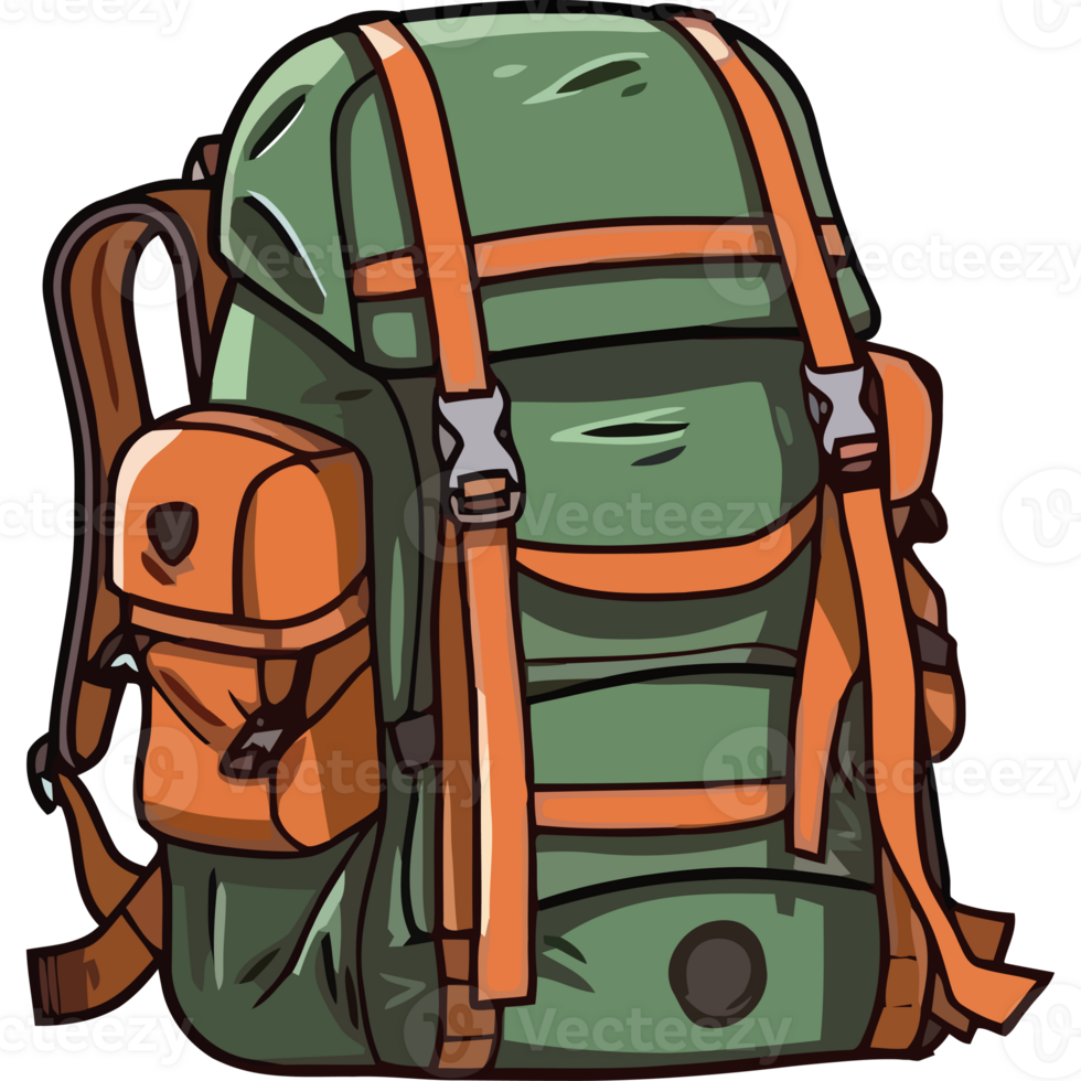 A green backpack with orange straps png